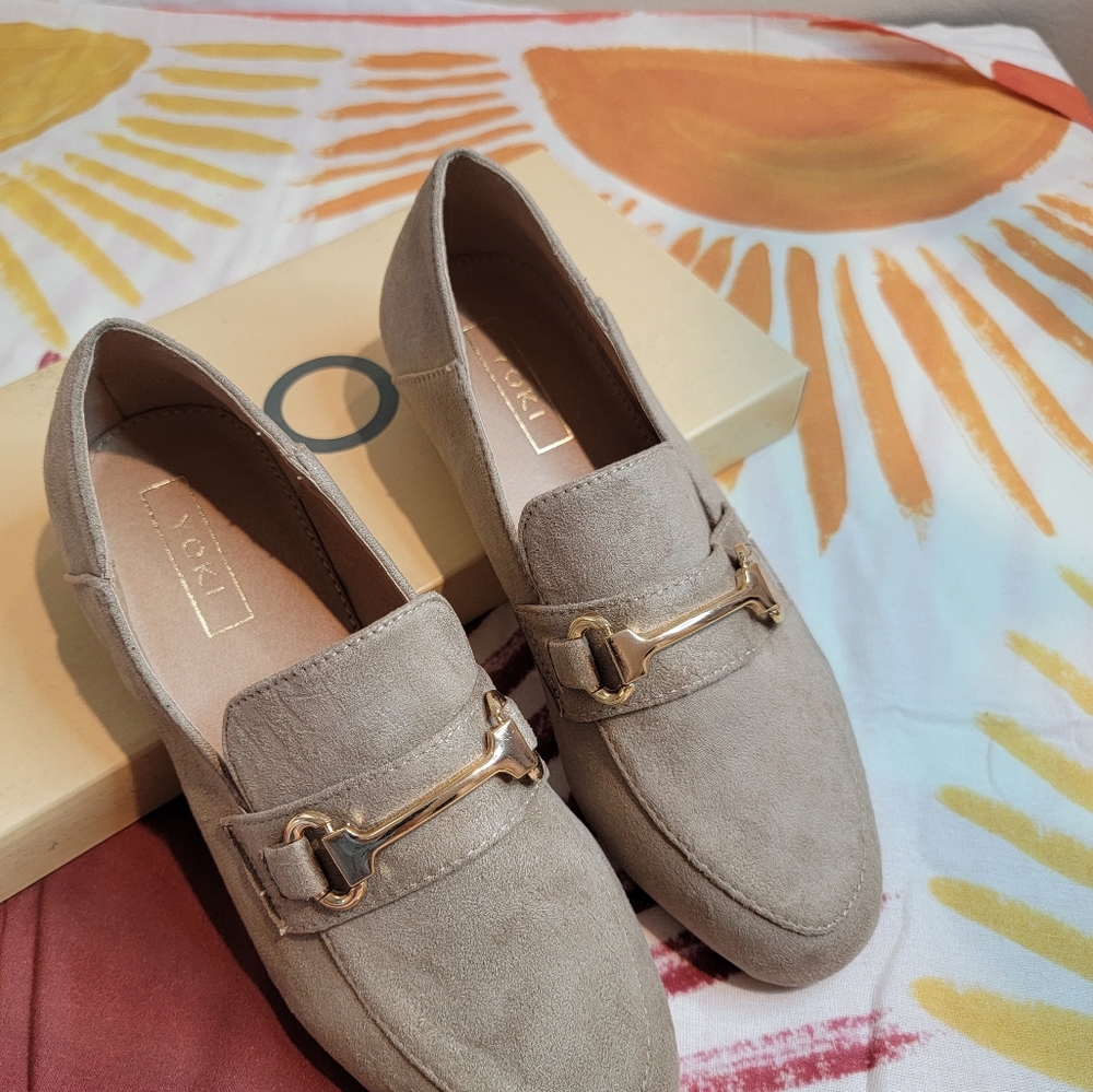 NWT Beige Loafers with Gold Accent
